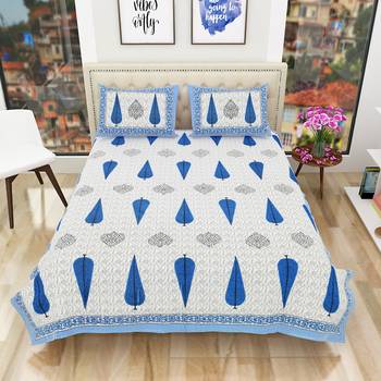Jaipuri Hand Print 100% Cotton King Size Bedsheet with 2 Pillow Covers 2