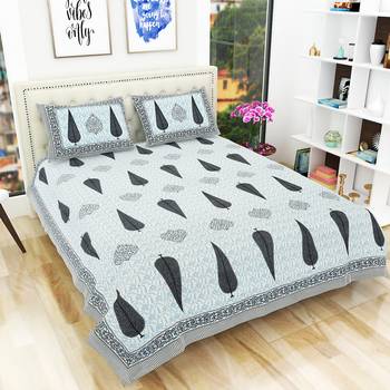 Jaipuri Hand Print 100% Cotton King Size Bedsheet with 2 Pillow Covers 1