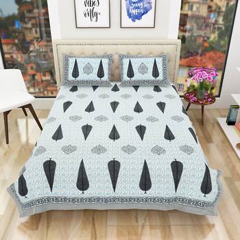 Jaipuri Hand Print 100% Cotton King Size Bedsheet with 2 Pillow Covers 2