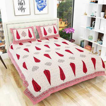 Jaipuri Hand Print 100% Cotton King Size Bedsheet with 2 Pillow Covers 1