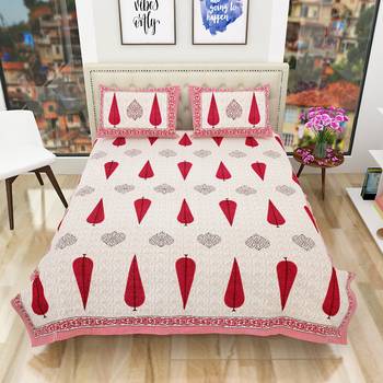 Jaipuri Hand Print 100% Cotton King Size Bedsheet with 2 Pillow Covers 2