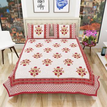 Jaipuri Hand Block Printed Traditional 200TC Cotton Double Bedsheet with 2 Pillow Covers 2