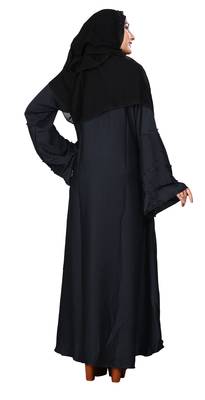 Justkartit Beads Work Casual Wear Fashionable Nida Abaya Burkha With Chiffon Hijab 3