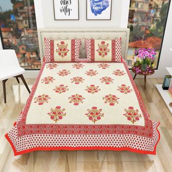 Jaipuri Hand Block Printed Traditional 200TC Cotton Double Bedsheet with 2 Pillow Covers 2
