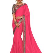 Pink plain chiffon Saree with blouse