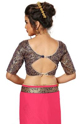 Pink plain chiffon Saree with blouse 5