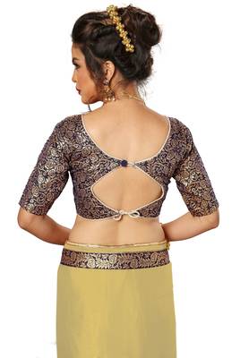 beige plain chiffon saree with blouse 5