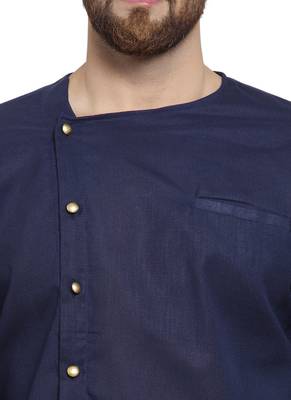 Blue Plain Linen Kurta Pajama 2