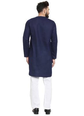Blue Plain Linen Kurta Pajama 4