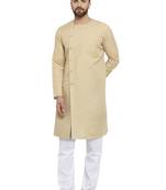 Beige Plain Linen Kurta Pajama