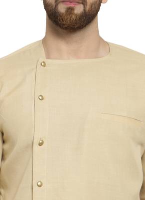 Beige Plain Linen Kurta Pajama 2
