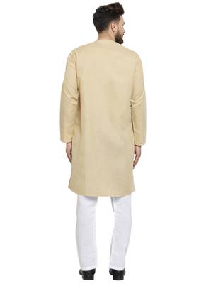 Beige Plain Linen Kurta Pajama 4