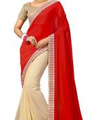 red embroidered georgette saree with blouse