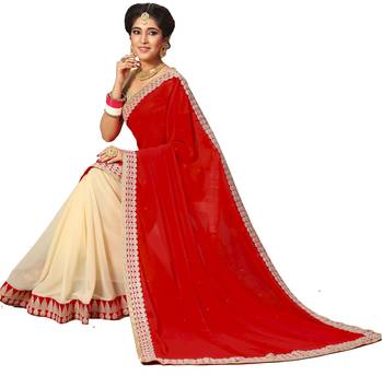 red embroidered georgette saree with blouse 4