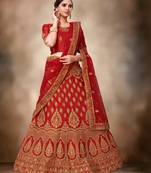 Red embroidered
 silk semi stitched lehenga