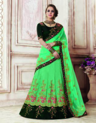 Sea-green embroidered silk semi stitched lehenga 1