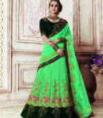 Sea-green embroidered silk semi stitched lehenga