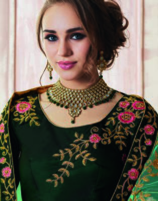 Sea-green embroidered silk semi stitched lehenga 2