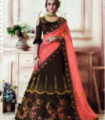 Brown embroidered silk semi stitched lehenga