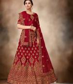 Red embroidered
 silk semi stitched lehenga