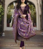 Purple Satin Georgette  Semi Stitched Salwar Kameez