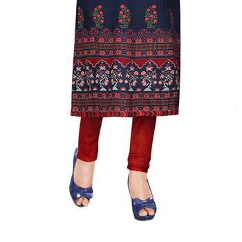Dark-navy-blue floral print synthetic unstitched salwar with dupatta 3