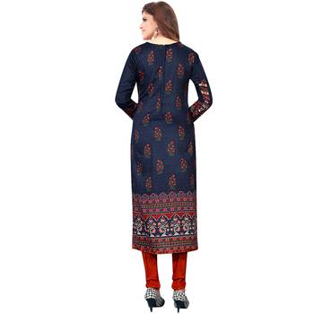 Dark-navy-blue floral print synthetic unstitched salwar with dupatta 4