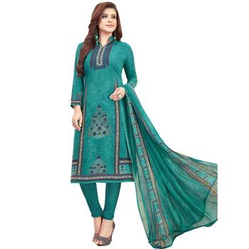 Green floral print synthetic unstitched salwar with dupatta 1