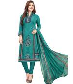 Green floral print synthetic unstitched salwar with dupatta