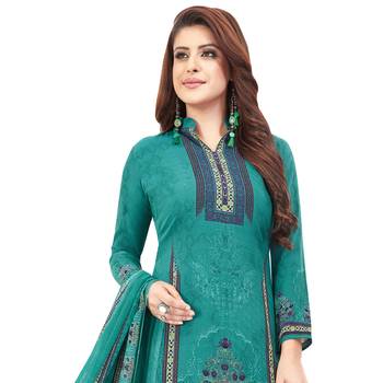 Green floral print synthetic unstitched salwar with dupatta 2
