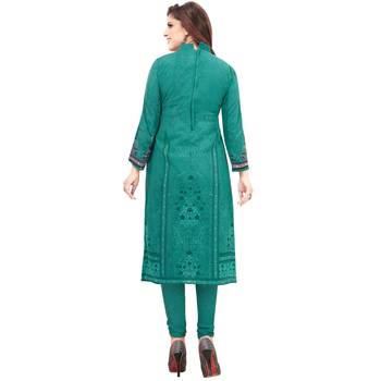 Green floral print synthetic unstitched salwar with dupatta 3