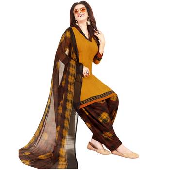 Orange floral print synthetic unstitched salwar with dupatta 1