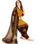 Orange floral print synthetic unstitched salwar with dupatta