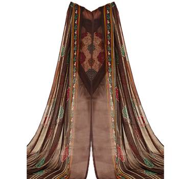 Beige floral print synthetic unstitched salwar with dupatta 4