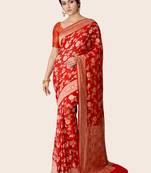 Red woven banarasi saree with blouse