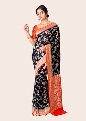 Multicolor  woven banarasi saree with blouse 1