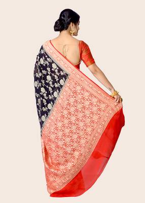 Multicolor  woven banarasi saree with blouse 3