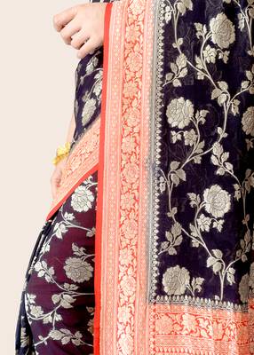 Multicolor  woven banarasi saree with blouse 4