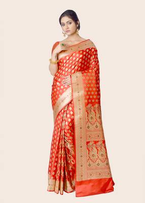 Red woven banarasi saree with blouse 1