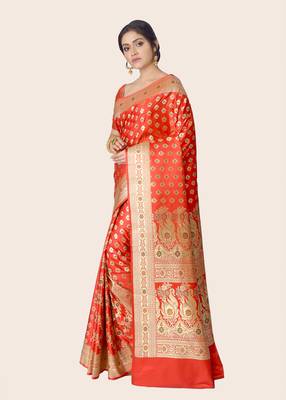 Red woven banarasi saree with blouse 2