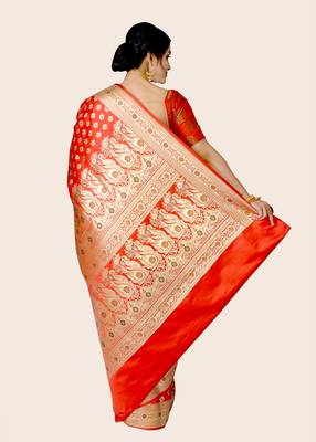 Red woven banarasi saree with blouse 3