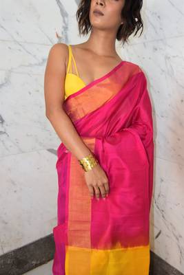 Pink hand woven silk saree with blouse 3