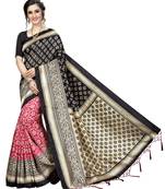 Red printed art silk saree with blouse