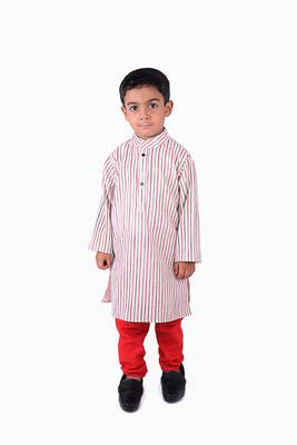 Cotton Khadi Red and Black Strips with Red Chudidar 1