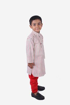 Cotton Khadi Red and Black Strips with Red Chudidar 3