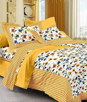 Yellow Cotton King Size Double Bedsheet with Pillow Cover 1