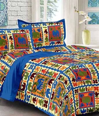Blue Cotton King Size Double Bedsheet with Pillow Cover 1
