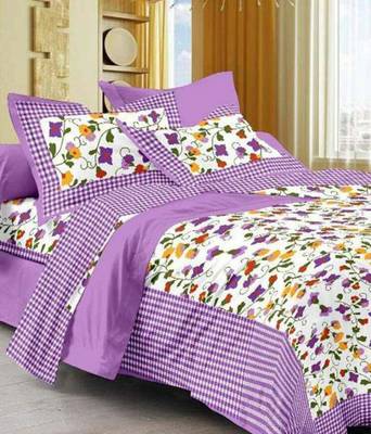 Purple & White Cotton King Size Double Bedsheet with Pillow Cover 1