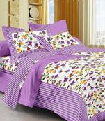 Purple & White Cotton King Size Double Bedsheet with Pillow Cover