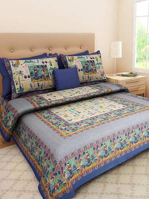 Blue Cotton King Size Double Bedsheet with Pillow Cover 1